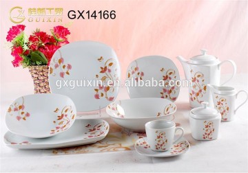 GUIXIN 70-piece Square Country Flower Ceramic dinnerware, service for 10, Red