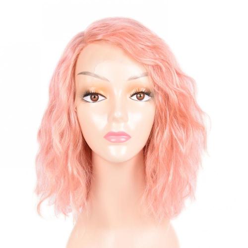 100% HUMAN HAIR PINK LACE FRONT WET N WAVY WIG