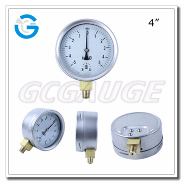 High quality 4inch bottom stainless steel millibar biogas pressure gauge