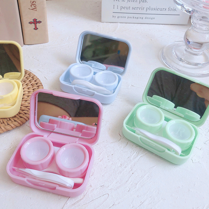 Contact Lenses for Eyes Daisy Contact Lens Case Mini Acrylic Square Lovely Container Box Bag Travel Kit Box with Mirror