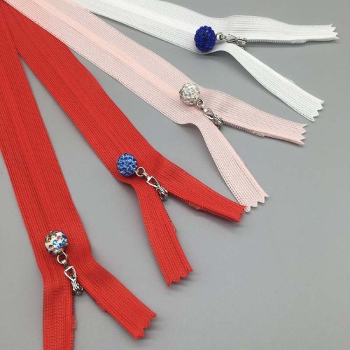 Exquisite 10 inch bead zipper slider for hanbag