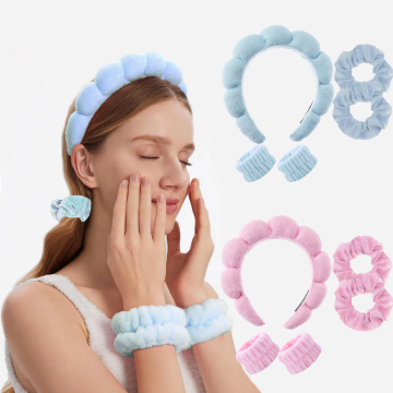 DOMOHO Sponge Headband Velvet Set: Face Washing Headband and Wristband for European & American Style