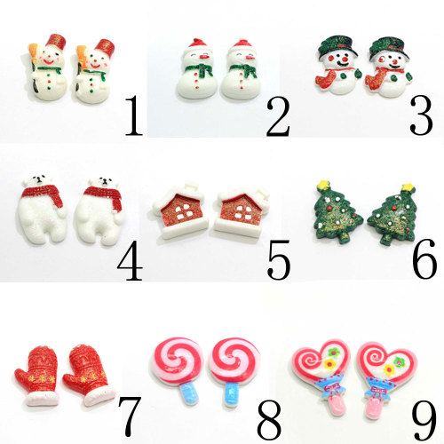 Mixed Design Xmas Resin Beads Charms Bear Christmas Tree Snowman Lollipop Cabochon Craft Jewelry DIY Ornament Accessories