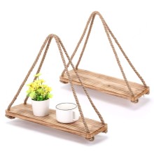 Set Of 2 Wood Wall Hanging Jute Rope Wall Shelves