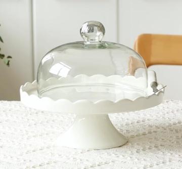 Ceramic Cake Stands with Glass Lid for Custom Dessert and Wedding Cakes