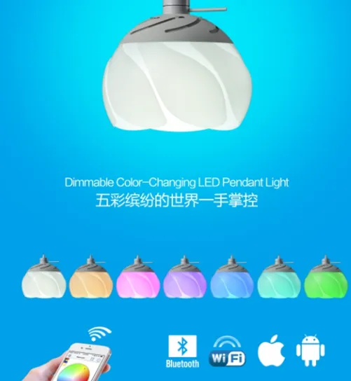 2016 Hot new beautiful lotus-shaped color-changing Pendant Lamp with RGB bulb controlled by bluetooth