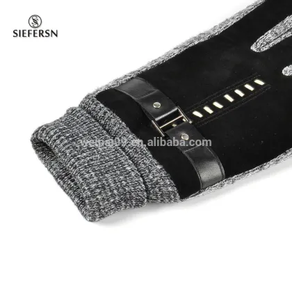 Leather ribbon rib cuff pig suede leather gloves men winter gloves, warm gloves , outdoor usage