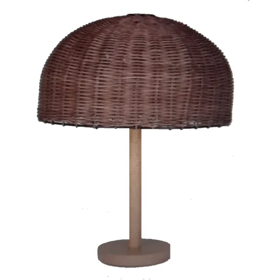 Modern Desk Lamp with Vintage Rattan Shade and Wooden Base - TB0074