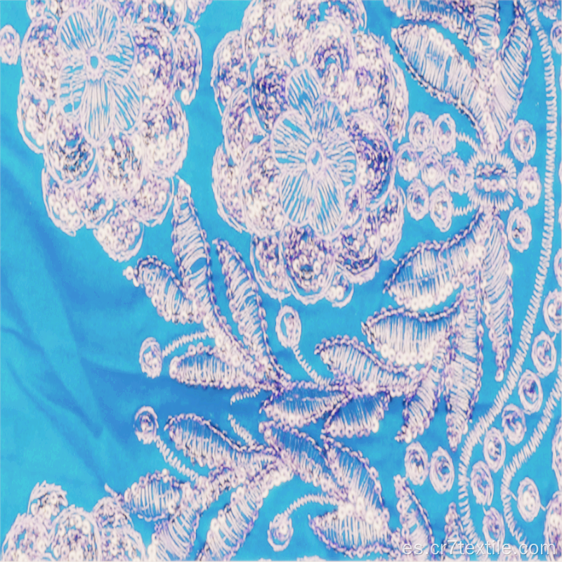 Comercio al por mayor de tela de rayón bordado Seuqin azul claro de 3 mm