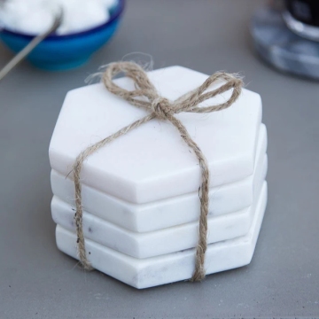 White Hexagonal Marble Coaster - Housewarming Gift Home Decor