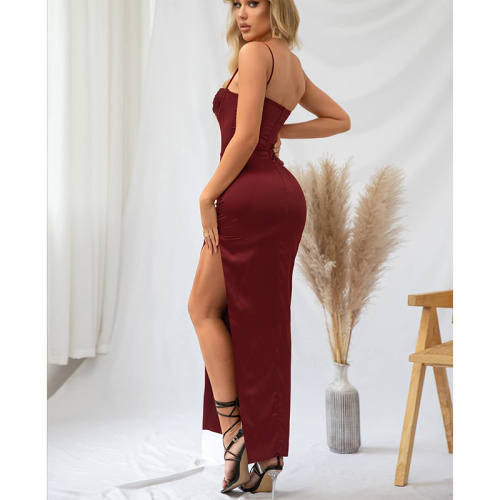 Party Dress Dress Women's Satin Spaghetti Straps Backless Ruched Bodycon Dress Factory