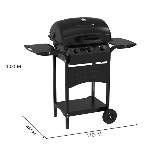 Outdoor Garden Natural Gas Bbq Grill 3 Burner Propane Gas Barbecue Grill With Two Wheels
