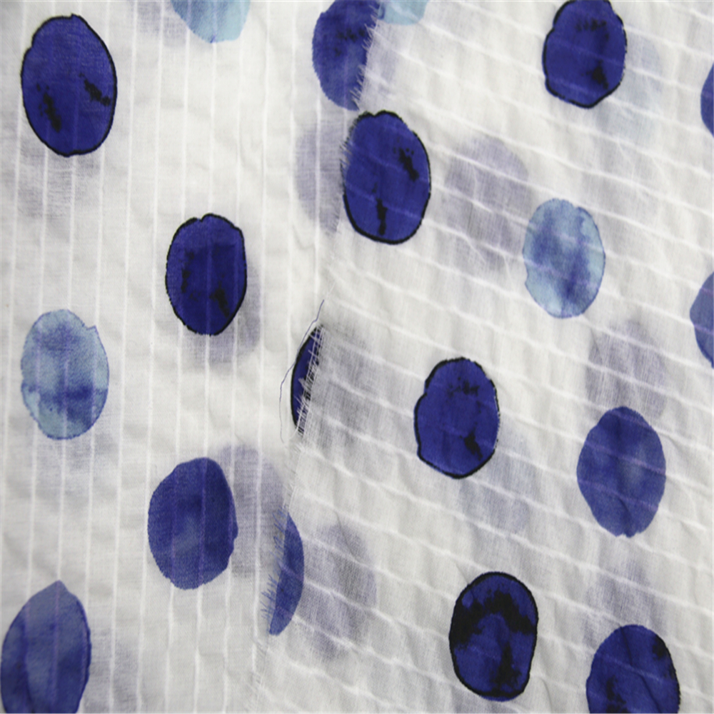 Blue dot cotton voile fabric