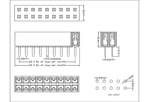 2.0 mm Female Header Dual Row Straight Type Prevent Tin H4.3 FHDS08-XXDXXX