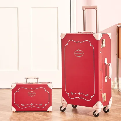 Retro Red Trolley Case for Bride Dowry with Password Lock