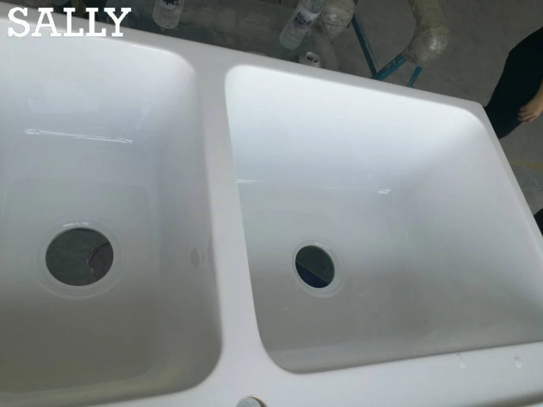 Sally White Acrylique 33.8x22.8x10,4 pouces Basin Vanité Vanité Lavage Double Bowl Launch pour salle de douche Salle de bain ou cuisine