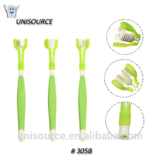 2016 newest innovative triple heads 3 sided pets toothbrush