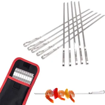 Stainless Steel 12 Pack BBQ Skewers Kit with Portable Storage Bag for Outdoor Camping