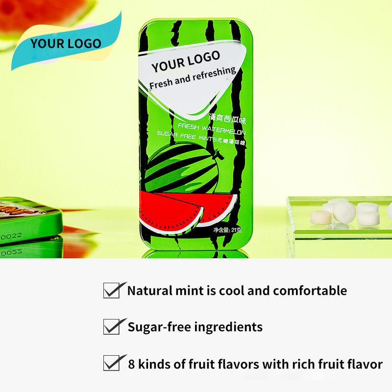 OEM ODM Vegan Custom Fruit Flavor Tin Box Cool Hard Mint Candy Vitamin C Fresh Breath Sugar Free Mints