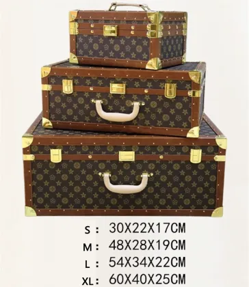 Vintage Cute Non-Wheeled Mini Wooden Box Trunk Suitcase Set 4pcs