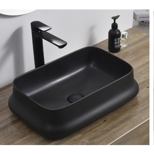 Lavabo de cerámica de alta calidad en negro mate montado en la mesa