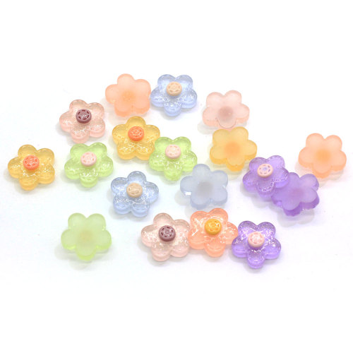 Colorful Transparent 100pcs/bag Flower Shaped Resin Cabochon Handmade Craftwork Girls Phone Shell Decor Hair Accessories