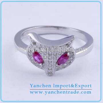 Unique Design Top Quality Rhodium Plated Fox Ring With Shining Diamond In Lowest Price