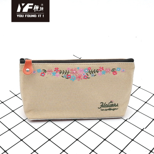 Canvas Cosmetic Bag Bulk Flower embroidery style canvas cosmetic bag Manufactory