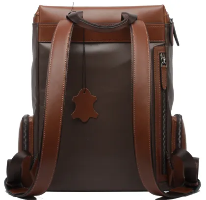 China Suppliers Brown Color School Bag Genuine Leather School Backpack