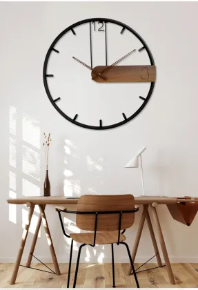 Nordic Metal Silent Quartz Wall Clock: Round Wooden Iron Wall Clock