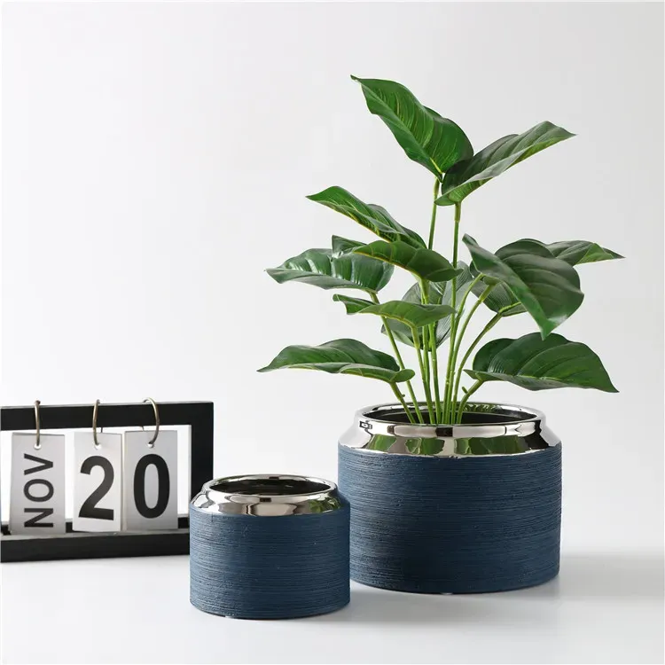 Blue Ceramic Planter Pot for Indoor Garden Decor