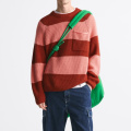 Contrast Striped Front Pockets Loose Knit Sweate