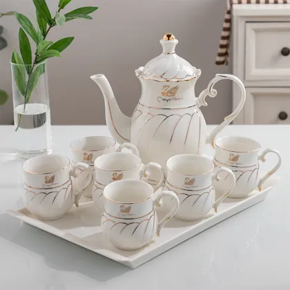 China Supplier White Gold Rim Royal Porcelain Coffee Tea Set for Wedding
