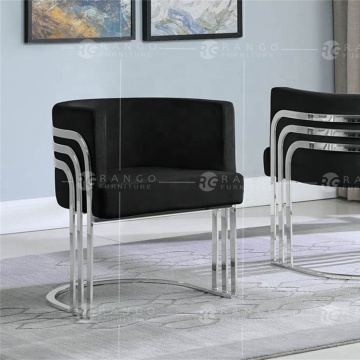 Silver Stainless Steel Frame Black Velvet Dining Chairs