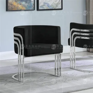 Silver Stainless Steel Frame Black Velvet Dining Chairs