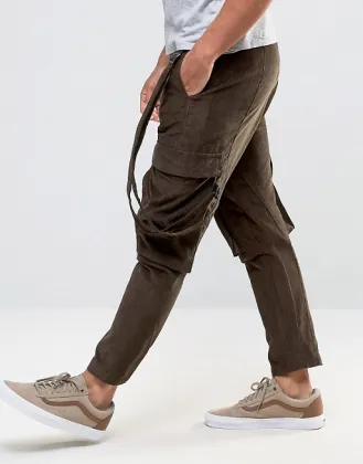 Custom Manufacturer Utility Pockets Strap Drop Crotch 100% Cotton Cord Breathable Functional Brown Men's Cargo Bib Pants