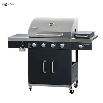 Stainless Steel 4-Burner BBQ Cabinet Style Propane Electronic Ignition Controls & Side Burner Gas Grill Stove