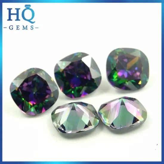 Rainbow cz stone square and pear shape mix colors synthetic gemstone