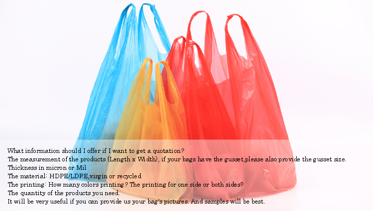Disposable T shirt Plastic Shopping Vest Handle Poly Bags
