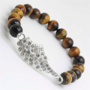 Yellow Tiger eye Gemstone Bracelet with Diamante alloy Wing Piece