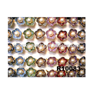 wholesale flower pearl rhinestone ring