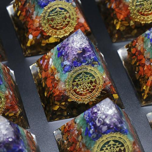 seven chakra organe pyramid set piece colorful crystal stone resin pyramid Chips Layer Flower of Life Healing