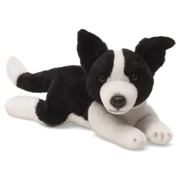 black and white plush dogs