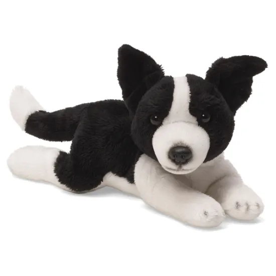 black and white plush dogs
