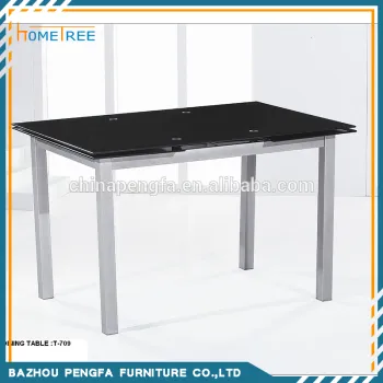 Modern Expandable 8 mm Tempered Glass Dining Table , Glass Dining Table with Metal Legs