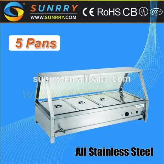 Kitchen equipment stainless steel table top electric hot food showcase bain marie warmer cover