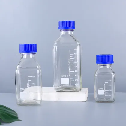 Square Measurements Glass Bottle with Scale for Laboratory Chemical Reagents