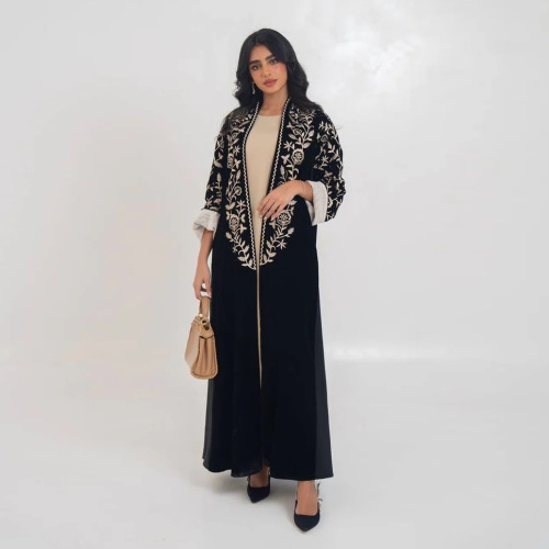 ژاکت کش باف پشمی ابای زمستانی مخمل مشکی برای زنان