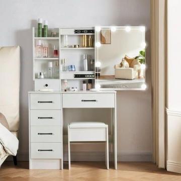 White LED Light Bedroom Furniture with Storage Options: Dresser Vanity & Makeup Table at Low Prices
