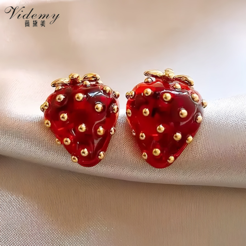 Red Strawberry Stud Earrings for Daily Wear